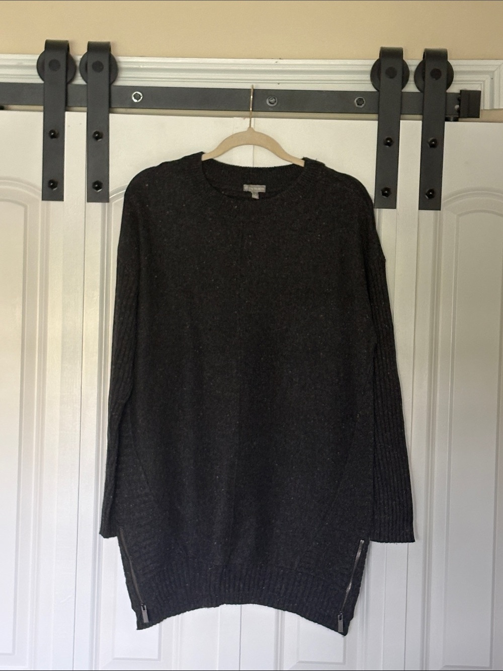 Talbots Dark Charcoal Crewneck Zip-Hem Sweater